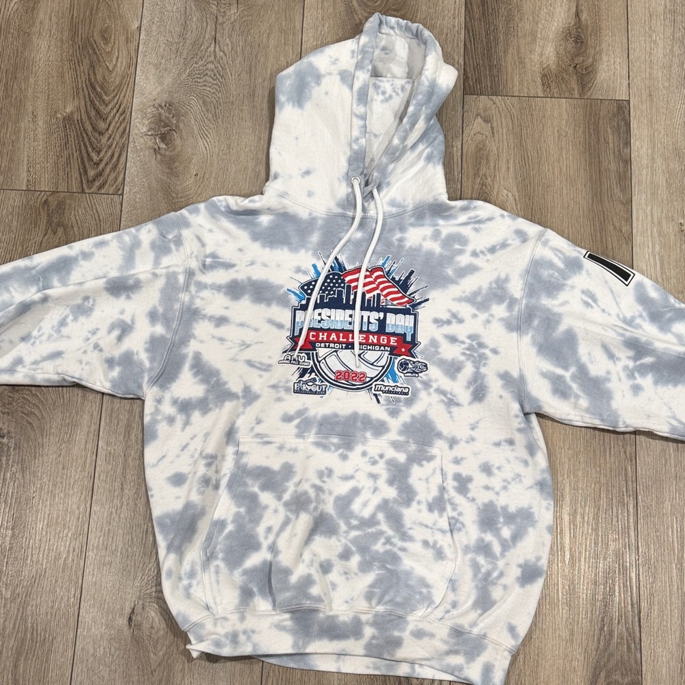 Port and Company White and Blue Tie-Dye Hoodie